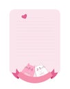 A love letter rectangle shape template. Lovely cute wish list with cats and hearts.